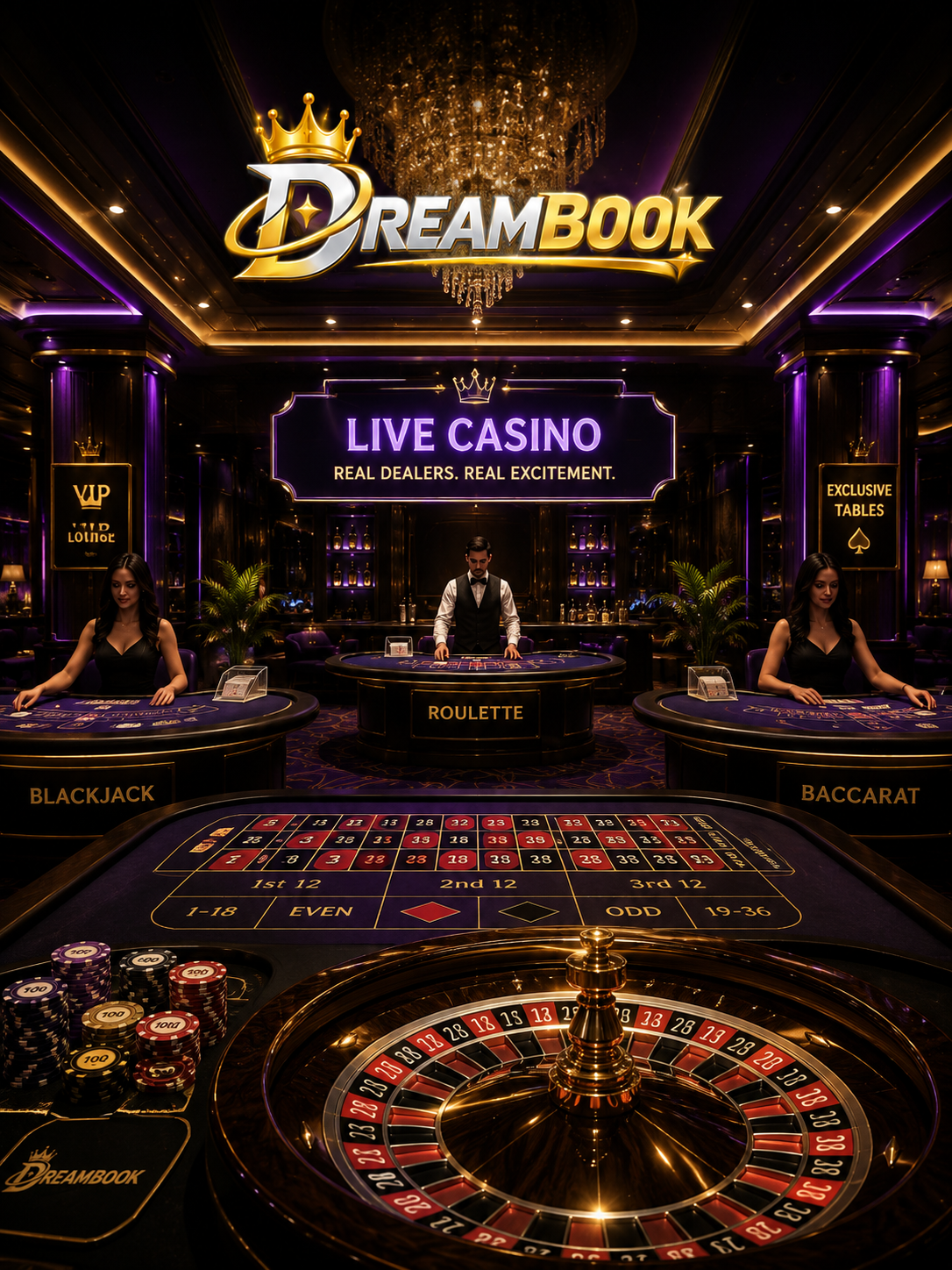 Live casino table with cards and chips in an elegant setting